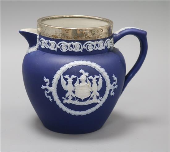 An Adams? Wedgwood style silver mounted jug, City of Salisbury height 12cm